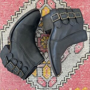 H by Hudson Black Leather Buckle Ankle Western Boots Size 38 (8 US)